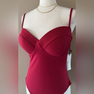 Dark red ribbed padded bodysuit